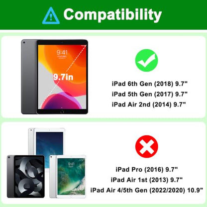 iPad 6th Generation Cases, iPad 5th Generation Case, iPad Air 2 Case, iPad 9.7 Case, Shockproof Rugged Drop Protection Cover Built with Kickstand for iPad 9.7'' A1893/A1954/A1822/A1823 (Green) - color: Green+Black