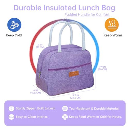 JBGOYON 4-in-1 Bento Box and Insulated Lunch Bag Set, Purple | 6-hour insulation, 7.5 L lunch bag, leakproof 1.9 L container with 2 sauce cups, fork and spoon, 2 snack bags, BPA-fre - color: Purple