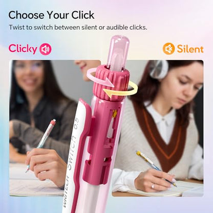 WRITECH Switch Gel Ink Pens: 0.5mm Black Ink Pen Retractable Silent and Clicky Soft Grip Fine Point Pen for Journaling Smooth Writing Quick-dry No Bleed 5ct - color: Black-B