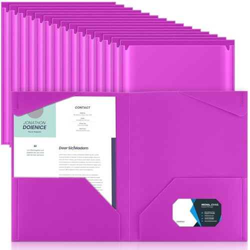 Henoyso 36 Pack Fluorescent Purple Plastic Folders with Clear Front Pockets Heavy Duty File Folders with 2 Pockets and Card Slot for Student Communication School Office Presentation Report - color: Fluorescent Purple