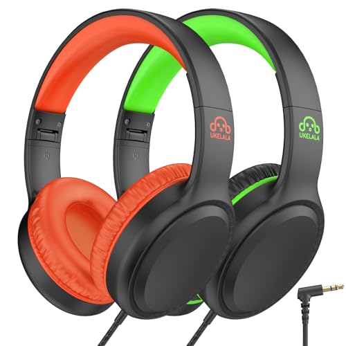 UKELALA U2 2 Pcs Wired Headphones for Kids Boys Girls, On Ear Youth Headphones for School Airplane Travel, Lightweight Portable Compatible with Tablet Computer Laptop for Adults Student Green & Orange - color: Green&Orange