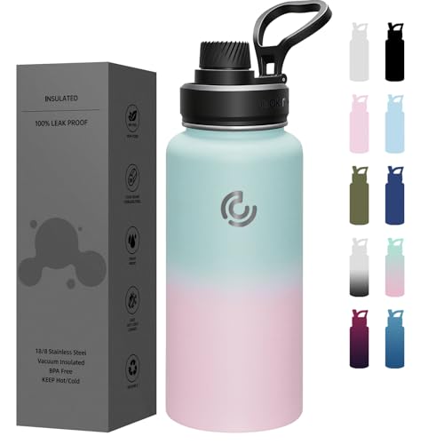 Sports Water Bottle 32oz, Insulated Water Bottle with Handle,Stainless Steel,Simple Modern,Suitable for Travel, School, Boy, Girl(Bubble Gum) - color: Bubble Gum, size: 32 Ounces