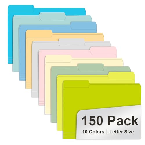 File Folder, RAZCC 150 Pack Colored File Folders, 1/3 Cut Tab File Folder Letter Size, Filing Folders with Tabs for Office School Business Use, Assorted 10 Colors - color: Assorted 10 Pastel Colors