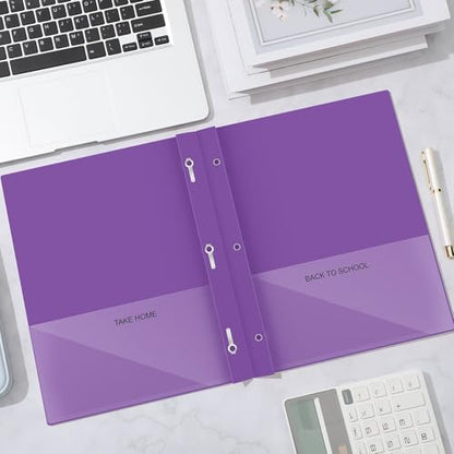 Henoyso 24 Pcs Plastic Folders with Clear Front Pocket and 3 Prong Take Home Plastic 2 Pocket Folder Back to School for Students Parent Teacher Communication for School Office (Purple) - color: Purple
