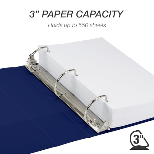 Samsill Durable 3 Inch Binder, D Ring Binder, Customizable Clear View Cover, Dark Blue, Holds 625 Pages - color: Dark Blue, size: 3 Inch