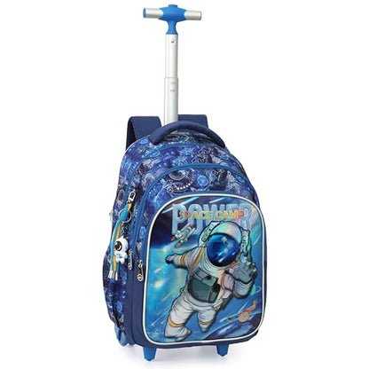 Cartoon Rolling Backpack for Boys Girls, Kids 5 Pcs Wheeled Backpack, Travel Backpack for Elementary Students (Astronaut Blue) - color: Astronaut Blue