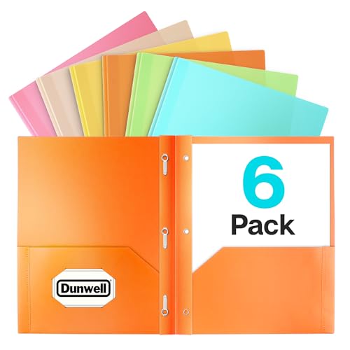 Dunwell Pastel Folders with Prongs (6 Pack), Aesthetic Back to School Supplies, 2 Pocket 3-Prong Color-Coded Plastic Folders for School, Labels Included - color: 6 Pastel, size: 6 Pack