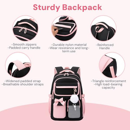 Girls Backpack School Bags Kids Elementary School Backpack for Girls Teens Cute Childrens Bookbags Casual Back Packs, Black - color: Black