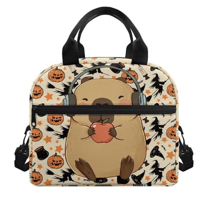 Capybara Kawaii Lunch Box for Girls 4-6 Halloween Pumpkin One Piece Lunch Box for Kids 6-8 Preschool Meal Bag Boys 8-10 Kindergarten Toddler Students Elementary School Thermal Insulated - color: Capybara Halloween Pumpkin