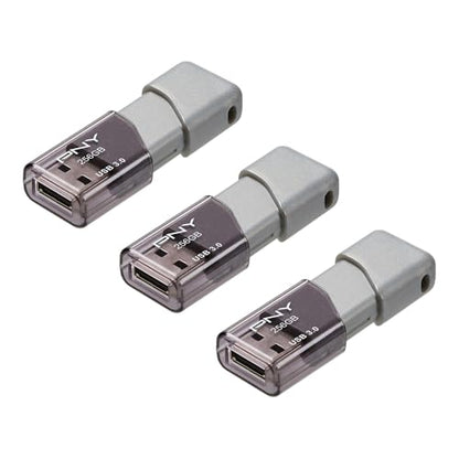 PNY 256GB Turbo Attaché 3 USB 3.0 Flash Drive 3-Pack – Grey, P-FD256X3TBOP-MP, 100MB/s, Light-Weight Durable - Data Storage and Transfer - size: 256GB 3-Pack