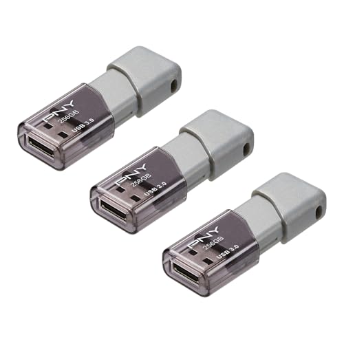 PNY 256GB Turbo Attaché 3 USB 3.0 Flash Drive 3-Pack – Grey, P-FD256X3TBOP-MP, 100MB/s, Light-Weight Durable - Data Storage and TransferPack of 20 - size: 256GB 60-Pack