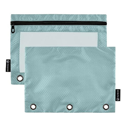 MCHIVER Teal Pencil Pouch for 3 Ring Binder Pencil Pouches with Zippers Clear Window Binder Pockets Pencil Bags for Office Daily Work 2 Packs - color: Teal