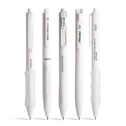 5 Count Pastel Gel Ink Pen Set,Cute Note Taking 0.5mm Fine Point Retractable 5 Count Black Ink Pens for Writing, Journaling, School, Office (White) - color: White