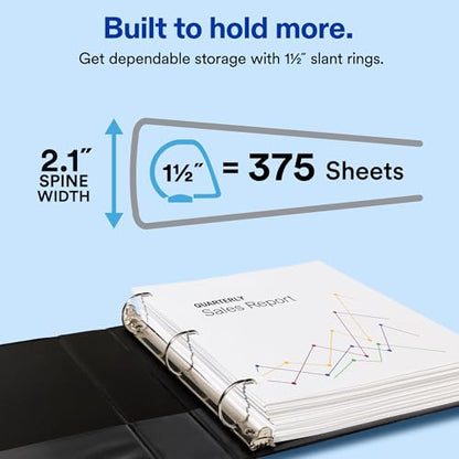 Avery Showcase Standard View 3 Ring Binder, 1.5" Slant Rings, 375-Sheet Capacity, 2.1 Inch Wide Spine, 1 White Binder, Ideal for Lightweight Organization and Occasional Referencing (19651) - size: 1.5"