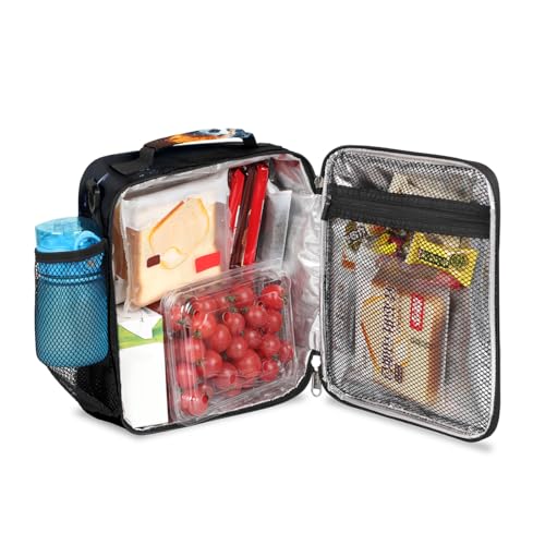 Flame Soccer Boys Lunch Box for School Insulated Kids Lunch Box Reusable Leakproof Lunch Bag Thermal Cooler Tote Picnic Lunchbox with Adjustable Shoulder Strap Back to School Gifts for Teens Boys - color: W-Geometry Football