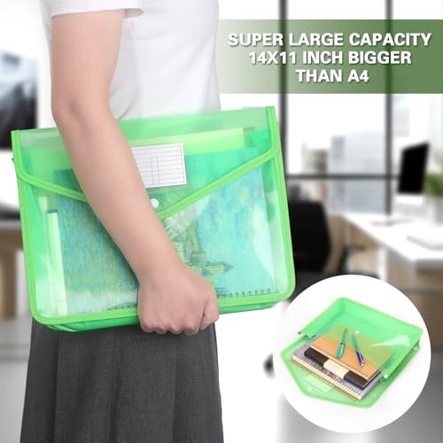 Tamaki Plastic Expanding File Folder, Fit Letter/A4 Size, Green, 1 Pack | Transparent Envelopes with Snap Closure, No Dividers, Large Capacity - color: Green
