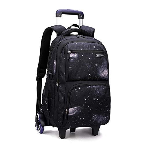 VIDOSCLA Elementary Galaxy Teens Rolling Backpack Kids Boys Luggage with Wheels Trolly BookBag for School-6 Wheels - color: Black-6 Wheels, style: 6 Wheels