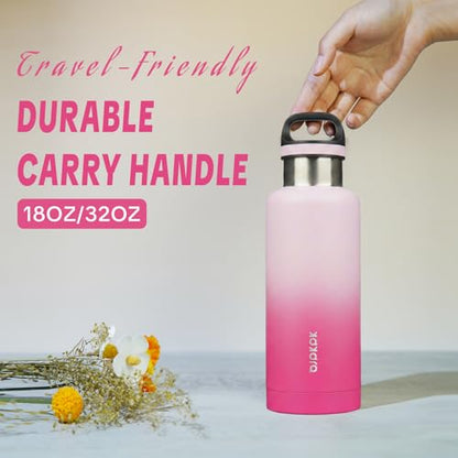 BJPKPK Insulated Water Bottle 32OZ Stainless Steel Water Bottle with Handle Double Walls Vacuum Insulated BPA Free Flask, Cherry - color: Cherry, size: 32 Ounces