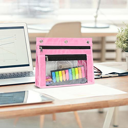 YoeeJob 2 Pack 1 Inch Expandable Zipper Pencil Pouches with Clear Window for 3 Ring Binder, Suitable for School & Office (Pink) - color: Pink