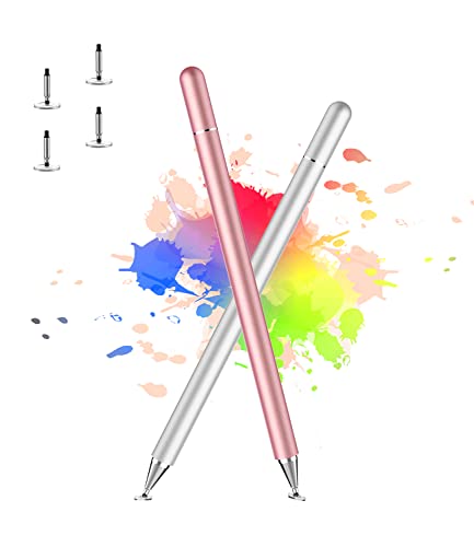 Stylus Pen for iPad, LUNTAK Stylus Pens for Apple/iPhone/Ipad pro/Mini/Air/Android/Microsoft/Surface All Capacitive Touch Screens Universal with 4 Replacement Tips (2 Pcs, Pink and Silver) - color: Pink+Sliver