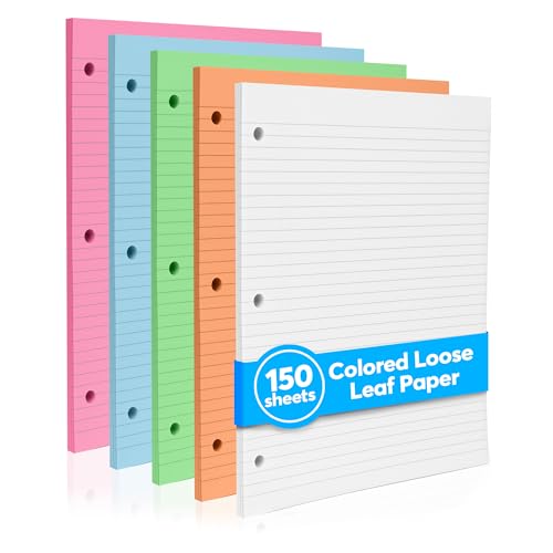 Colored Notebook Paper – 8.5 x 11, 150 Sheets – Thick 80 gsm College Ruled Colorful Loose Leaf Filler Paper – 3-Hole Punched Binder Papers for School, Office, and Journaling (Neon) - color: Neon