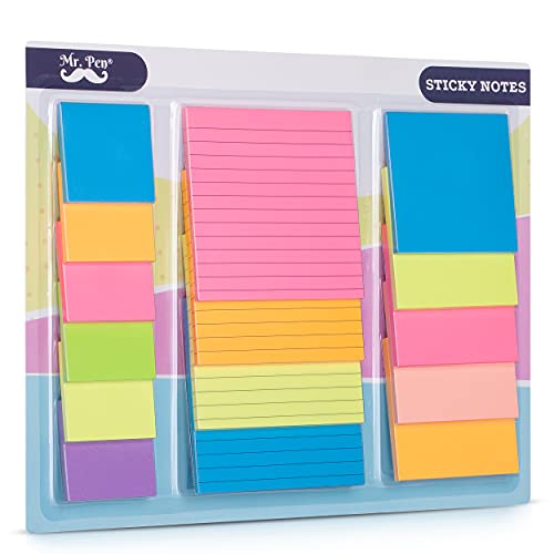 Mr. Pen- Sticky Notes Set, 15 Pack, 2"x2", 3"x3", 4"x4", 600 Sheets | Lined & Blank Notes, Self-Stick Sticky Pads for Bible Study, Office, School, Planning, Journaling & Organization - size: 3x3 inches