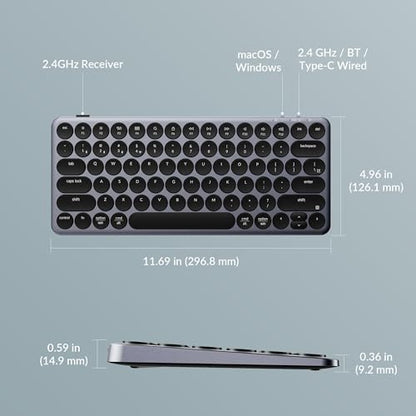 Keychron B3 Pro 75% Ultra-Slim Wireless Keyboard, 2.4GHz, Bluetooth 5.2 / Wired USB Connection, Lightweight Design, Portable Silent White Bluetooth Keyboard for Mac Windows Linux Tablet Phone - color: Gray