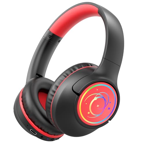 Kids Bluetooth Headphones, 85H Playtime Wireless Headphones for Kids, Colorful LED Lights, 85/94dB Safe Volume Limit, Bluetooth 5.4 Built-in Mic Toddler Headset for Tablet/Airplane/Travel (Black） - color: Black