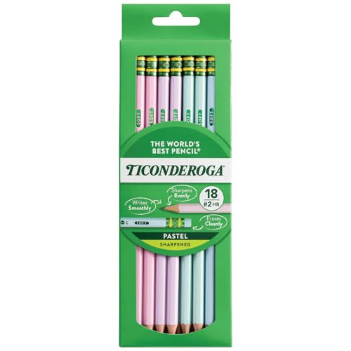 Ticonderoga Wooden Pencils, Pre-Sharpened, 2 HB Soft, Pastel Colors, 18 Count - style: 18 Count Pastel