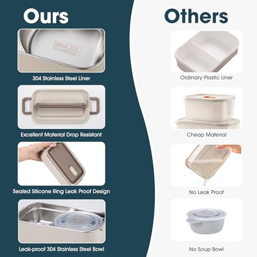 Bento Box Adult Lunch Box, Stackable 2 Layer 304 Stainless Steel Lunch Container for Adults Kids Office, 2L Capacity Portable Lunch Box Containers with Soup Bowl Spoon and Fork - size: 2 Layers