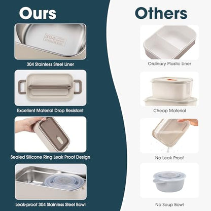 Bento Box Adult Lunch Box, Stackable 3 Layer 304 Stainless Steel Lunch box for Adults Kids Office, 3L Large Capacity Portable Lunch Box Containers with Soup Bowl Spoon and Fork - size: 3 Layers