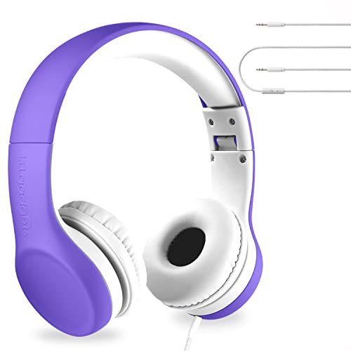 LilGadgets Connect+ Foldable Headphones, Adjustable Fit Soft Touch Padding for Kids with Mic, Volume-Limited & Noise Reduction On-Ear Wired Headset for School with SharePort - Purple, Ages 3-14 - color: Purple