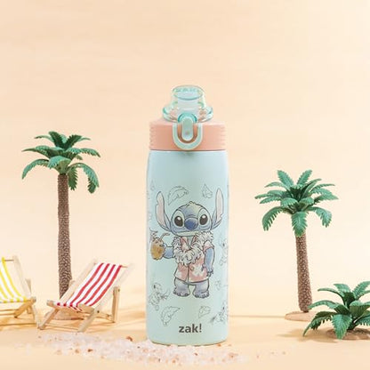 Zak Designs Disney Sage Kids Water Bottle For School or Travel, 19oz Stainless Steel Water Bottle With Straw, Handle, and Leak-Proof, Pop-Up Spout Cover (Stitch) - color: Stitch (Sage)
