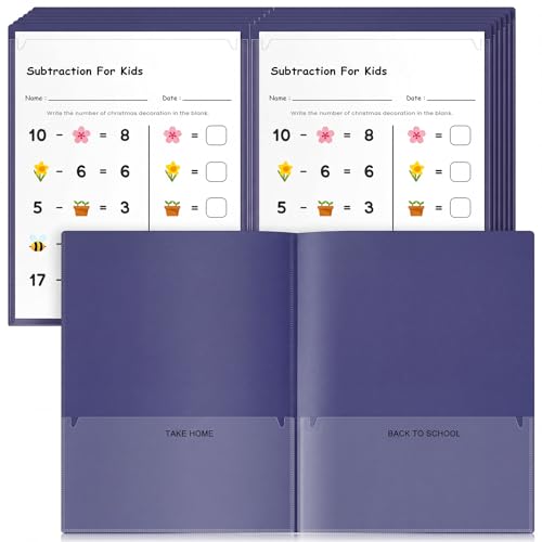 Henoyso 24 Pcs Plastic Folders with Clear Front Pockets Heavy Duty Take Home Back to School Pockets Homework Folders for School Students Parent Teacher Classroom Communication (Dark Blue) - color: Dark Blue