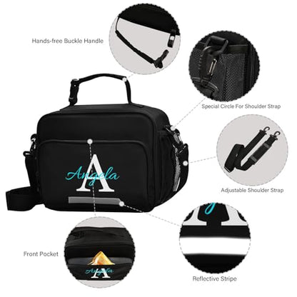 Custom Student Lunch Bag for Boys Girls Black Solid Color Personalized Name Lunch Box Insulated Cooler Bag for School Picnic Office - color: Multi01