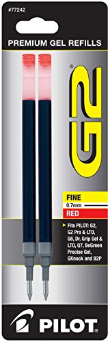 Pilot G2 Gel Ink Pen Refills, Fine Point, 0.7mm, Red Ink, 6 Refills