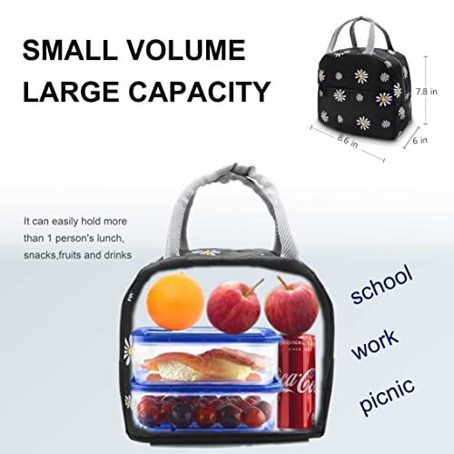 Sonuimy Insulated Lunch Bag Women, Reusable Cute Tote Lunch Box for Adult & Men, Leakproof Cooler Lunch Bags for Work Office Travel Picnic (Black with White Daisy) - color: Black with White Daisy