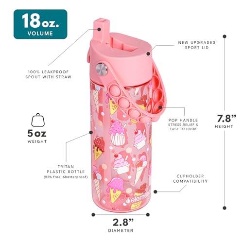 Elemental Water Bottles for Kids - Splash Kids Water Bottle for School with Pop-it Handle - BPA Free Tritan Plastic Water Bottle with Straw Leak Proof when Spout is Closed - Ice Cream - 18oz - color: Ice Cream
