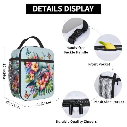 Dolphin Butterfly Flower Lunch Bag 10In | Insulated Lunch Box Reusable Tote Bag For Picnic Office For Women Men - color: Style 9