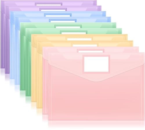 Sooez 10 Packs Plastic Envelopes Plastic File Folders, Clear Document Organizer Folder US Letter A4 Size Folders for Documents with Label Pocket for School Office Work Home Organization, Fresh Colors - style: Fresh/A4