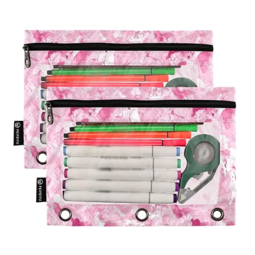 Gredecor 3 Ring Binder Pencil Pouch, Camouflage Ink Pink Zippered Pen Case Pouches with Clear Window, 2 Pack Stylish Office & School Supplie - color: Camouflage Ink Pink