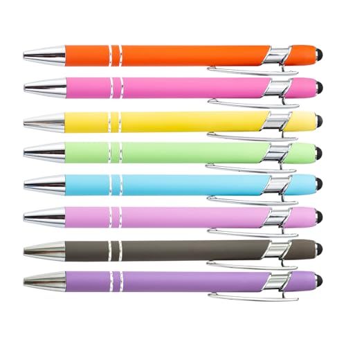 PASISIBICK 8 Pieces Ballpoint Pens 2-in-1 Stylus Retractable Metal Stylus Pen for Touch Screens with Stylus tip, 1.0 mm Black Ink (8 Pastel Colors) - color: 8 Pieces Ballpoint Pens-2