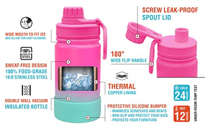 CHILLOUT LIFE 12oz Kids Insulated Stainless Steel Water Bottle with Leak Proof Spout Lid & 144 Stickers - color: Frozen Slushy, style: 12 oz