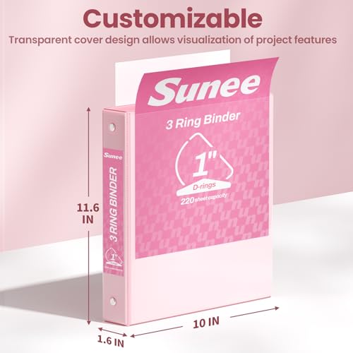 SUNEE 3 Ring Binder, 1 Inch D Ring, Clear View PVC-Free (Fit 8.5x11 Inches), Pink, 1 Pack - color: Pink, size: 1 Inch, style: 1 Pack