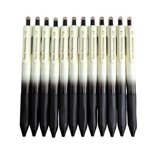 Fengtaiyuan Retractable Gel Pens, 1.0mm Bold Point Quick Dry Black Ink, 12 Pack Gradient Black-White Barrel with Ergonomic Non-Slip Grip, Smooth Writing for Grading Highlighting Signing Office School - color: BlackFRW10P12