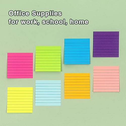 Eastern Wolf 8 Pads Lined Sticky Notes 3x3 Sticky Notes with Lines Self-Stick Note Pads 8 Bright Multi Colors, 85 Sheets/Pad - color: 3x3 8 Pads