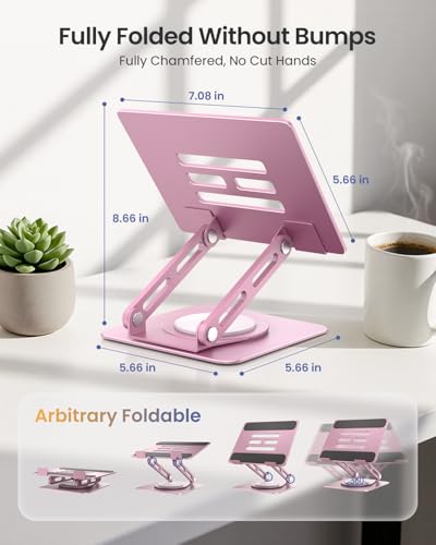LOXP Metal Tablet Stand, 360 Rotating iPad Stand with Heavy-Duty Base, Tablet Holder Compatible with 4.7-16.9" Device, iPad Pro Air Mini, Kindle, Surface Tablet, Portable Monitors - Purplish Pink - color: Purplish Pink