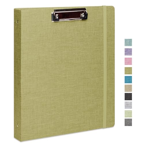 Three Ring Binder with Clipboard, Linen Cover Clipboard Binder 1 Inch for 8.5" x 11" Paper, 2 Interior Pockets Paper for Organization of School, Business and Home - color: A-green, size: 1PACK