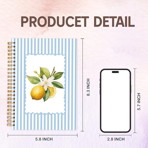 KAOWT Blue Striped Lemon Notebook Journal, Blue and White Lemon Notebooks for Note Taking, Botanical Hardcover Spiral Notebook 5.5x8.3in - color: Summer notbook-lemon blue striped