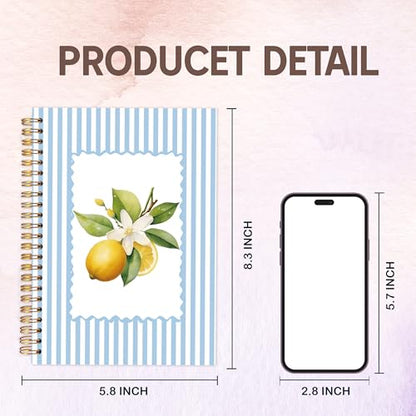 KAOWT Blue Striped Lemon Notebook Journal, Blue and White Lemon Notebooks for Note Taking, Botanical Hardcover Spiral Notebook 5.5x8.3in - color: Summer notbook-lemon blue striped